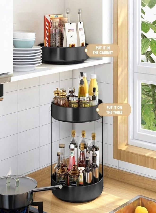 Delavala Rotating Spice Rack 2-Layer Carbon Steel Multi-Functional Storage Rack 360-Degree Countertop Double-Layer Condiment Rack Suitable for Kitchen Cabinet Work Surface Bathroom (2 Layer) - Image 3